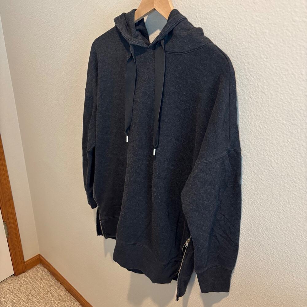 Aerie Dark Grey Hooded Sweatshirt w Fabric Draw Strings and adjustable sides M - Picture 2 of 6